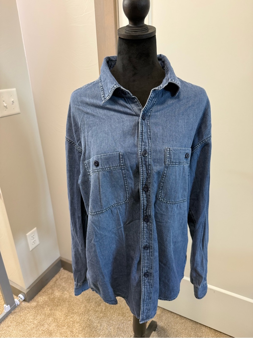 American Eagle Denim Blue Jean Button Down Shirt Boyfriend Casual Jacket M